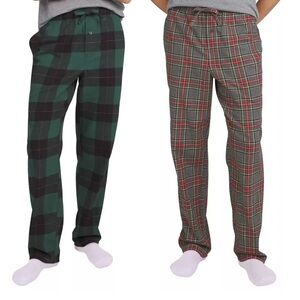 Eddie Bauer Men’s Flannel Lounge Pant, 2-pack Green and Gray, Large